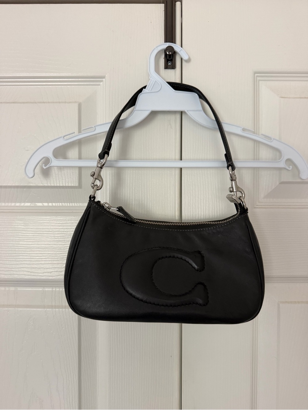 Coach Black Leather Small Shoulder Bag with Embossed C